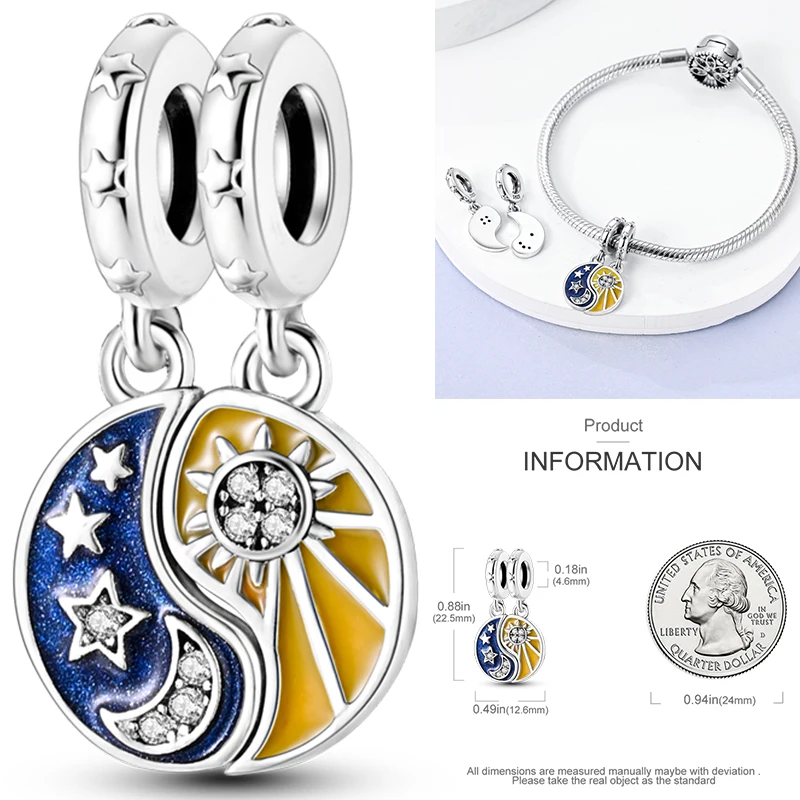 925 Sterling Silber Charm-Perlen Kaffee Ei Toast Sonne Mond Motorrad Schmetterling Frucht DIY Armband Halskette Geschenk für Frauen – Detail 23