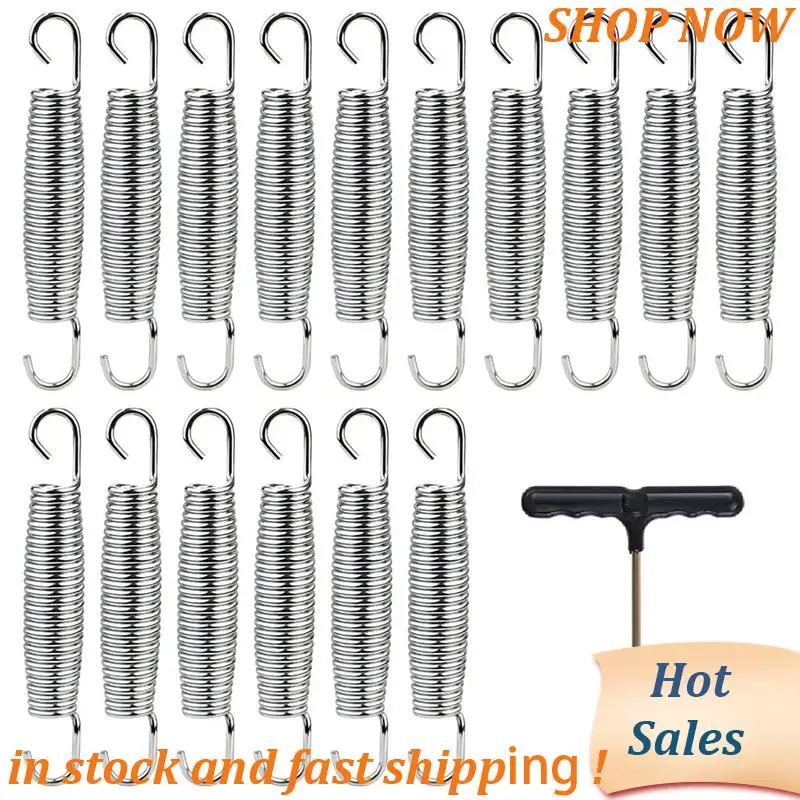 ABVB-16PCS 5.5 Inch Heavy Duty Trampoline Replacement Springs With T Hook Pull Tool Trampoline Accessories Hand Pull Tool