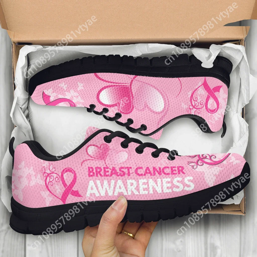 

Custom Made Women's Tennis Shoes Breast Cancer Awareness Pink Ribbon Design Dirty Resistant Running Sneakers Zapatos Hombre Gift