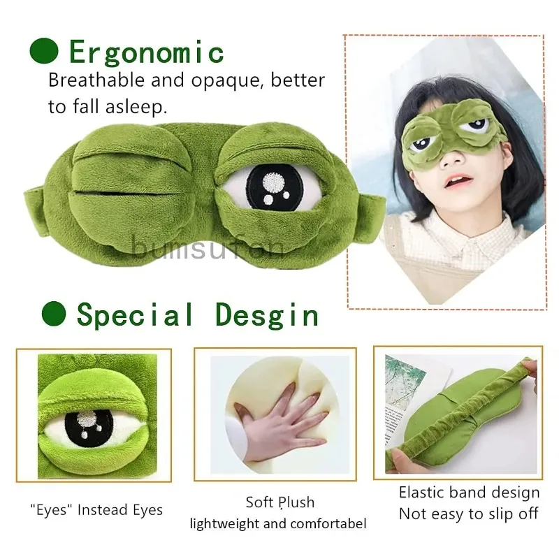 3D Sad Frog Sleep Mask Natural Sleep Eyeshade Cover Stress Anxiety Relief Eye Patch for Travel Office Room Gift