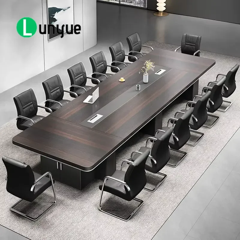 Modern Luxury Conference Table with Power Outlets Wood Grain Finish Large Meeting Desk for Office Boardroom Professional