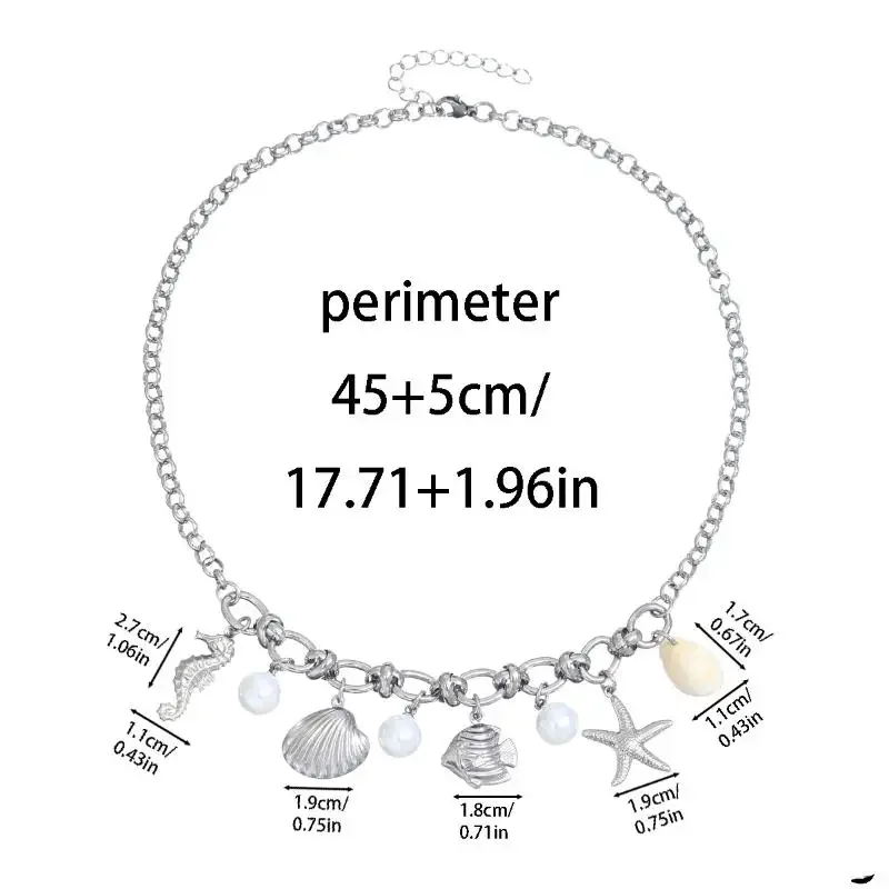 نجم البحر محارة تقليد اللؤلؤ المرأة الفولاذ المقاوم للصدأ قلادة الشمس والقمر قلادة الصيف عطلة الشاطئ Y2K الأزياء والمجوهرات #6
