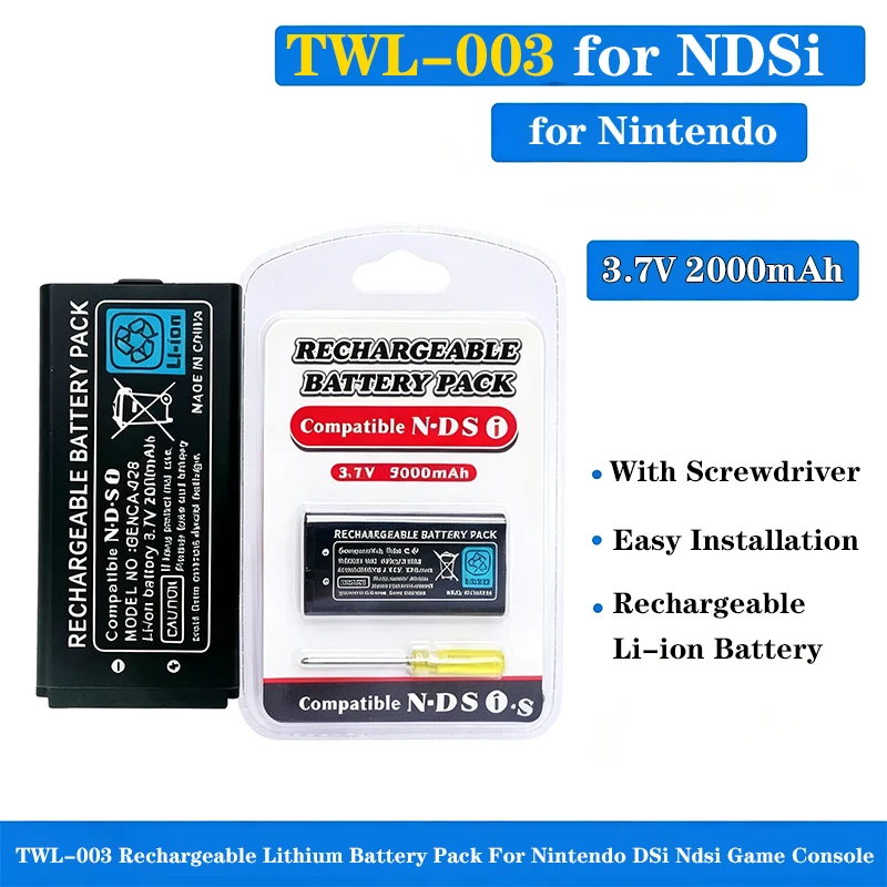 TWL-003 Nds Game Console Battery 3.7V 2000mAh Rechargeable Replacement Cell for Nintendo DSi Ndsi Built-in Batteries with Tool