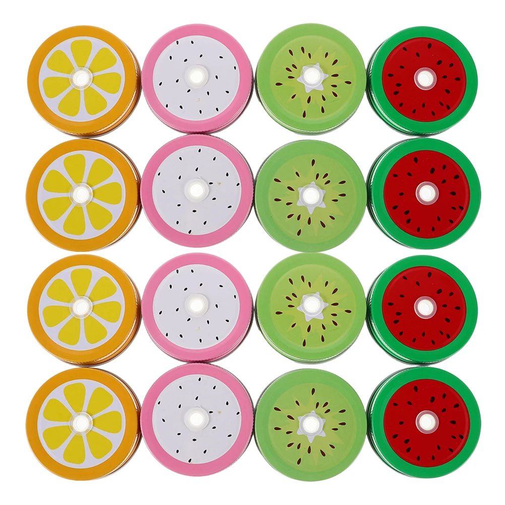 

16Pcs Mason Jar Lids Tinplate Fruit Pattern Regular Mouth Straw Hole Covers Replacement Leak Proof Canning Jar Caps