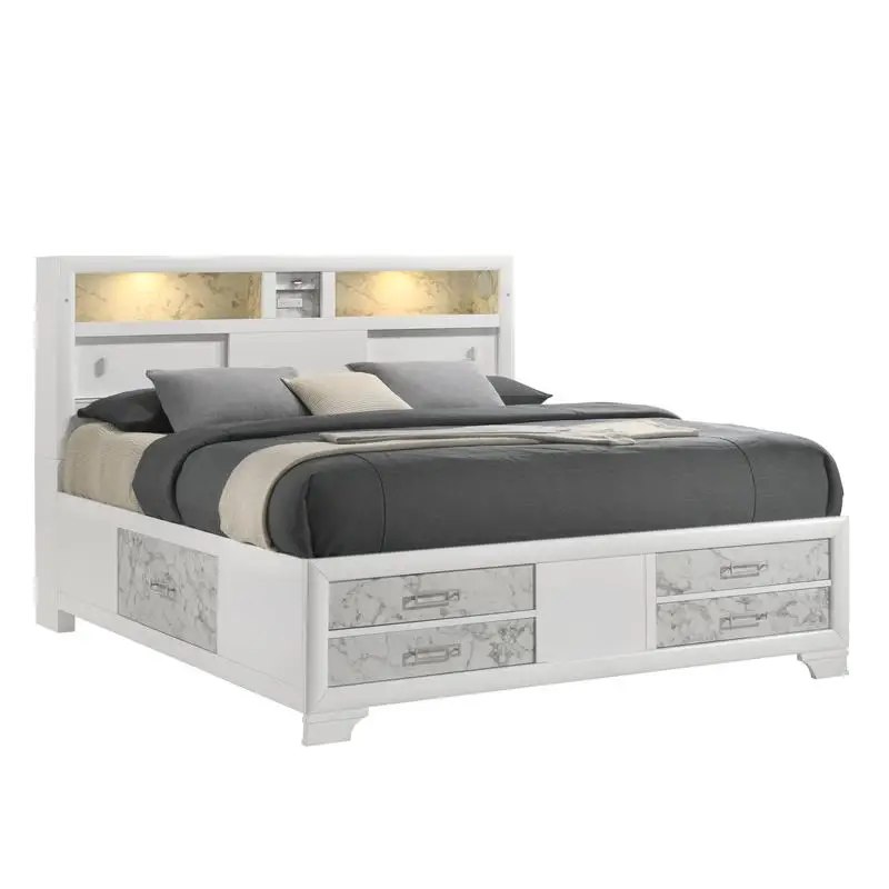Modern Style 5PC Bedroom Set Made with Wood in White - CA Inventory