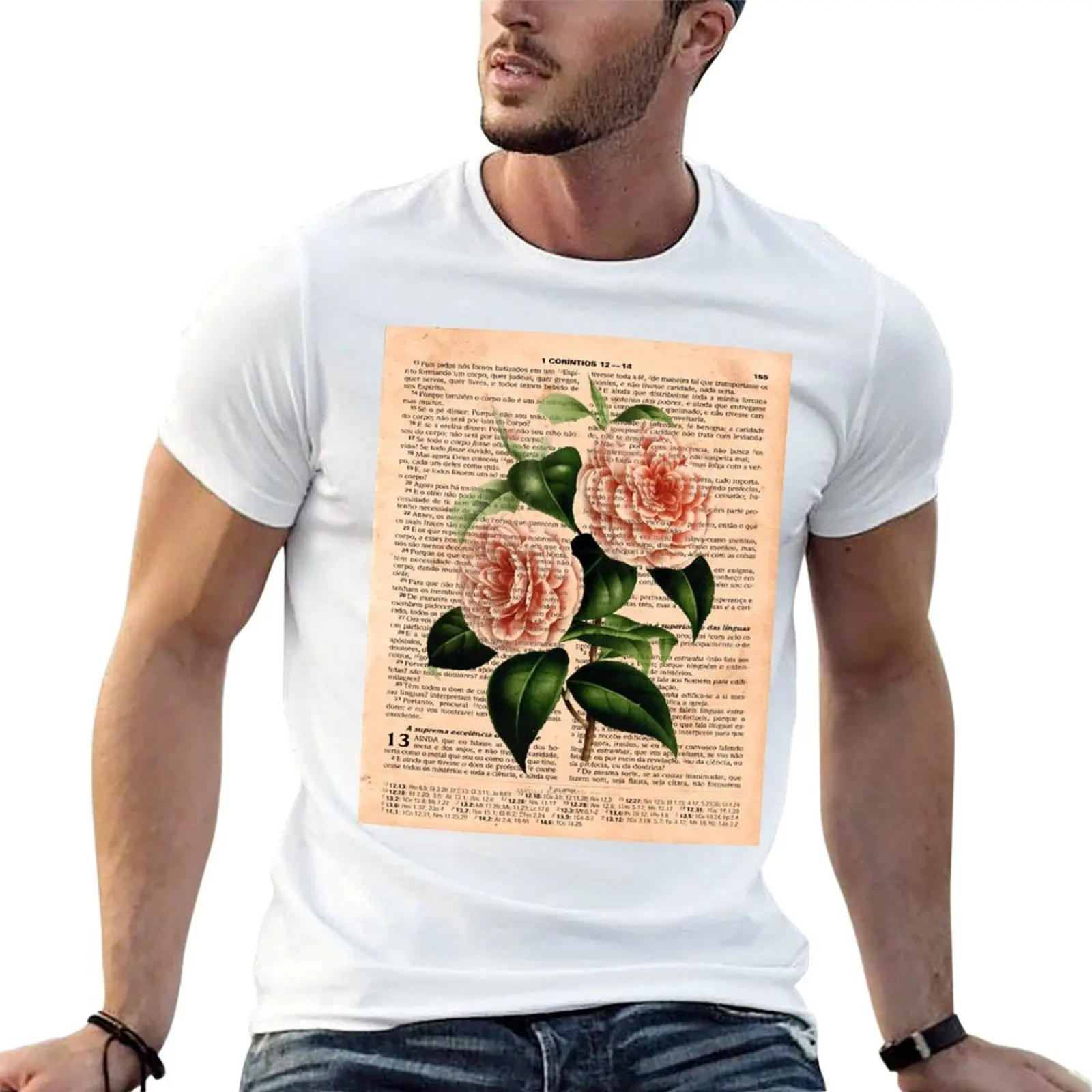 Camellias rosa em corinthians camiseta de algodão pacote homem camisetas de algodão