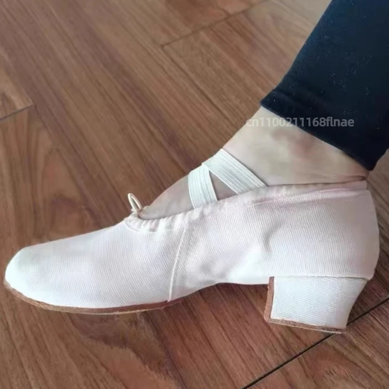 女性用ソフトソールと3cmヒールのダンスシューズ、大人用バレエシューズ、ヨガ、クラシックダンス、指導および練習用シューズ