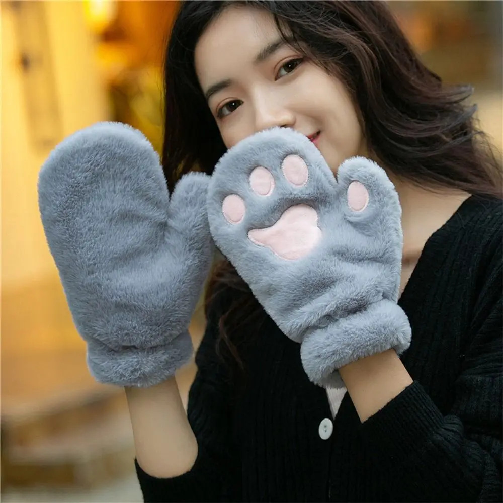 

Girls Outdoor Windproof Bear Claw Full Finger Autumn Anime Cosplay Gloves Plush Winter Paw Mittens Cat Claw Gloves