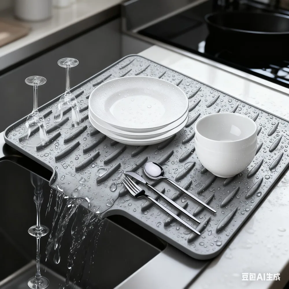 

Silicone Dish Drying Mat for Kitchen Counter No-Spill Worktop Saver Drip-Free Non-Slip Slope Drain Mat Heat-insulating Pot Pads