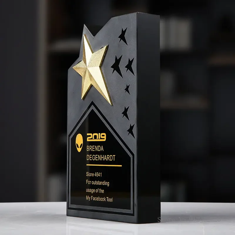 Customized Creative Pentagram Medal, Team Annual Meeting Sales Honor Awards, Home Decorations, Free Engraved Crystal Trophy, 1PC view 3