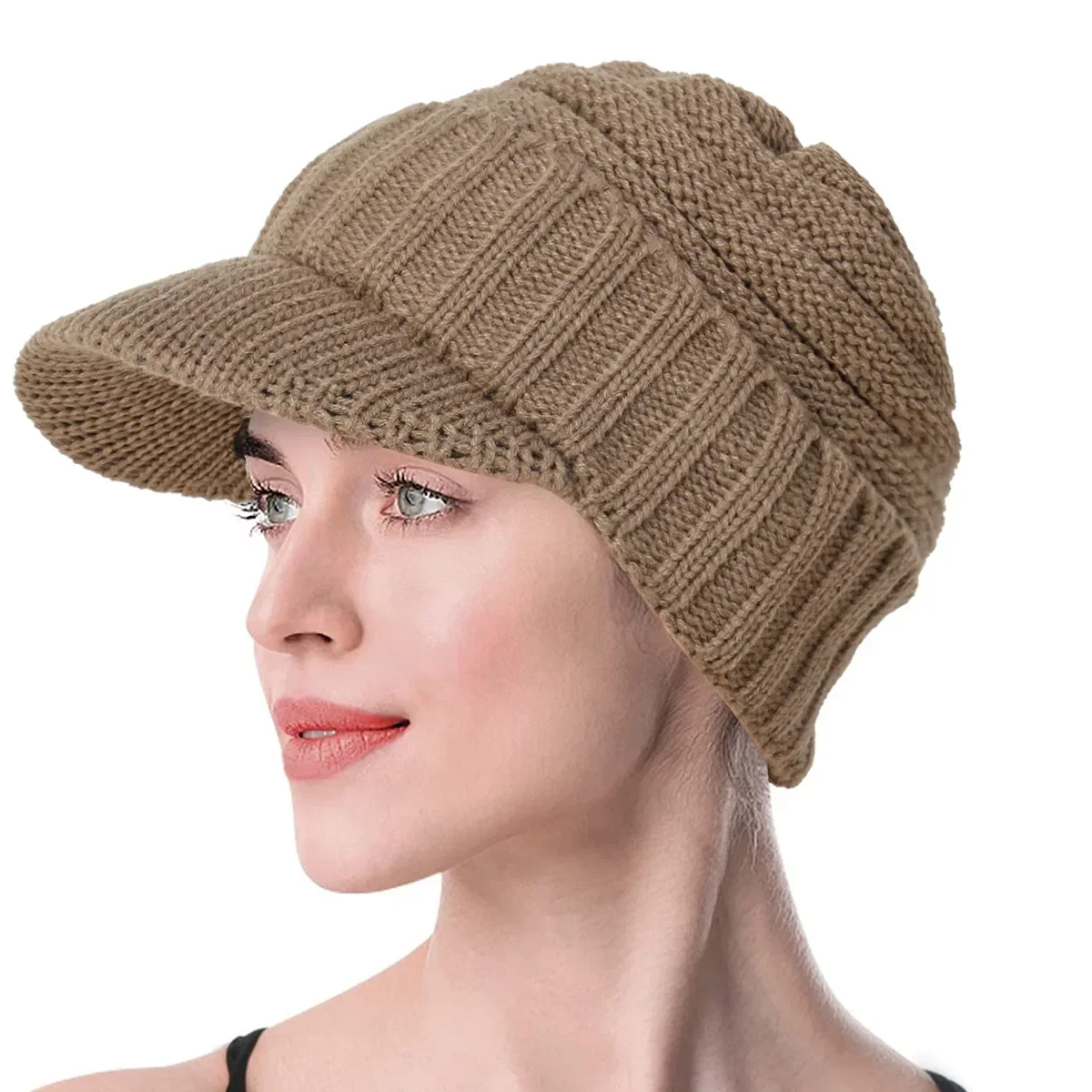 Women Winter Wide Brim Ski Hat Korean Knitted Beanies Keep Warm Bonnet Female Soft Headband Headwear Cap Head Wrap Casual Mujer
