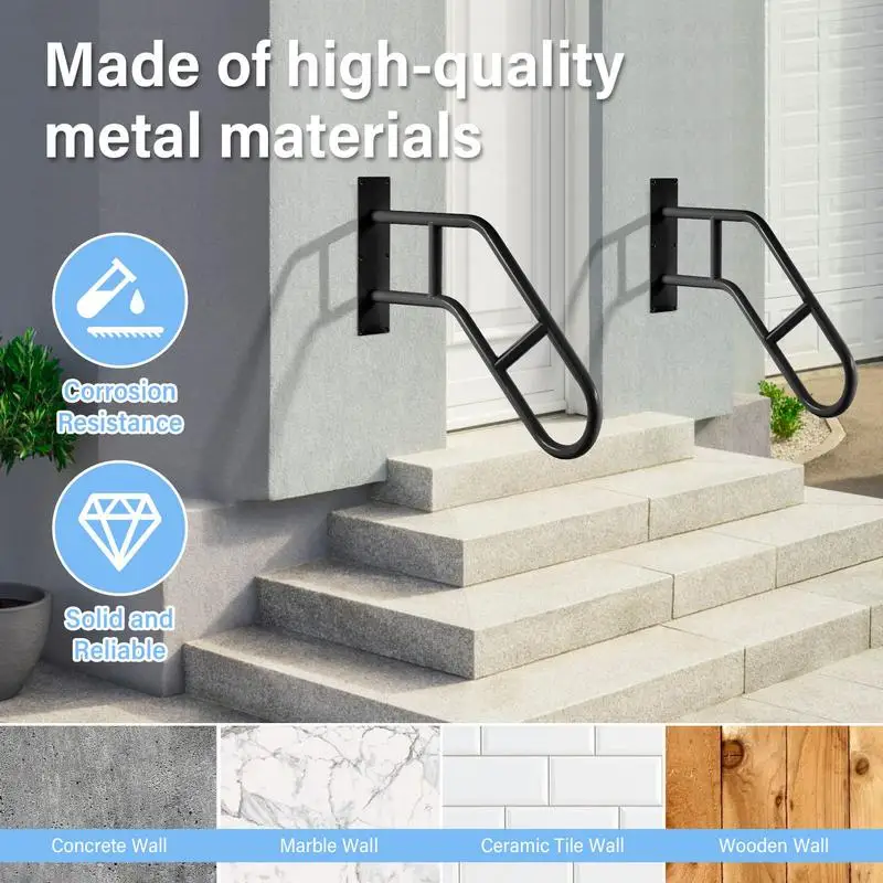 Handrails For Outdoor Steps Metal Grab Bars For Stairs Weatherproof Children Safety Handrail With 1-3 Steps For Staircase