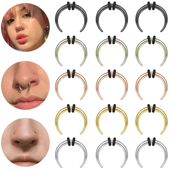 1 adet 14/16G Pincher Septum yüzükler paslanmaz çelik gerilmiş burun Piercing siyah Punk burun yüzük Buffalo boynuz göbek takısı