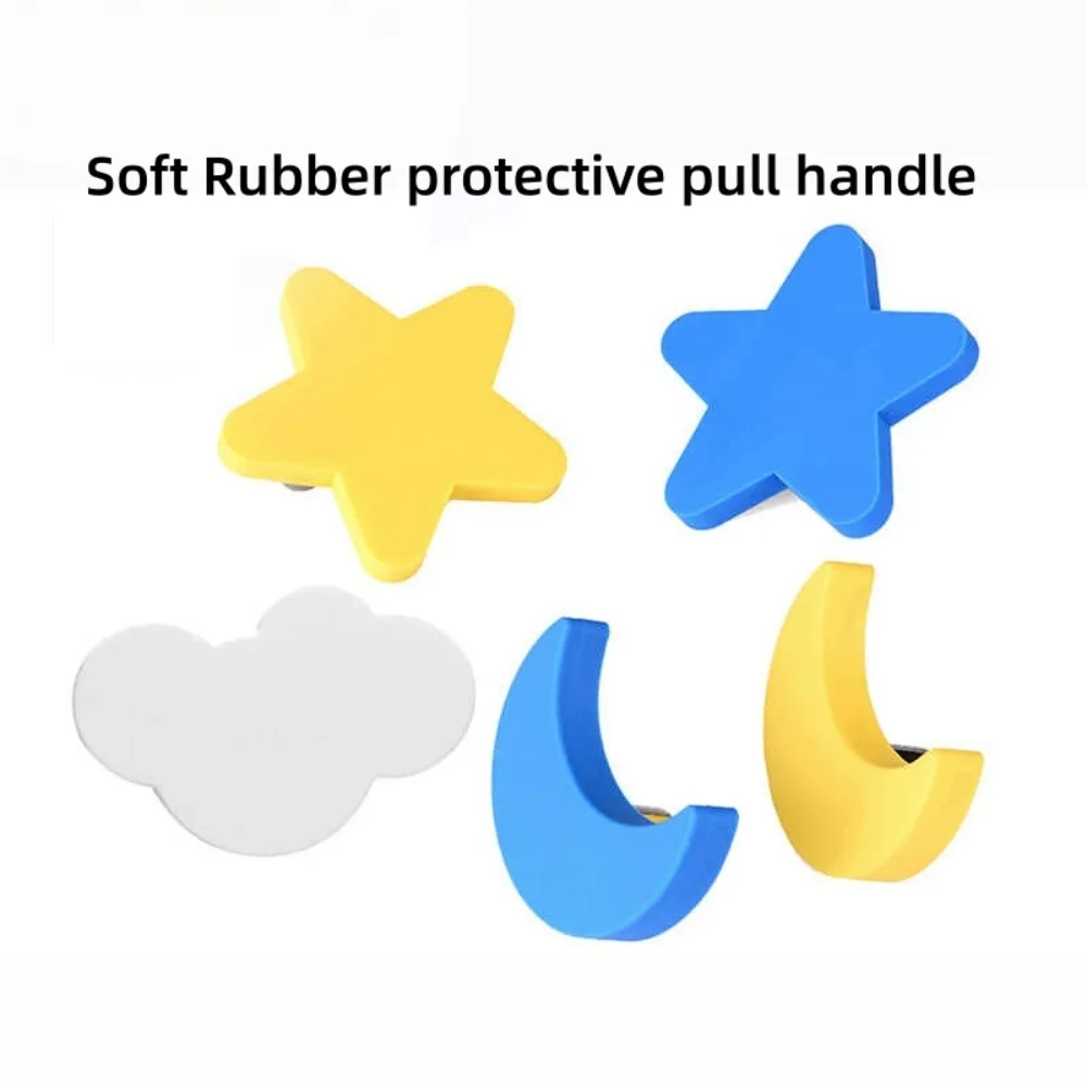 Anti‑Collision Soft Rubber Single Hole Cabinet Door Handle Cute Cartoon Cloud Star Flower Moon Design Children Room