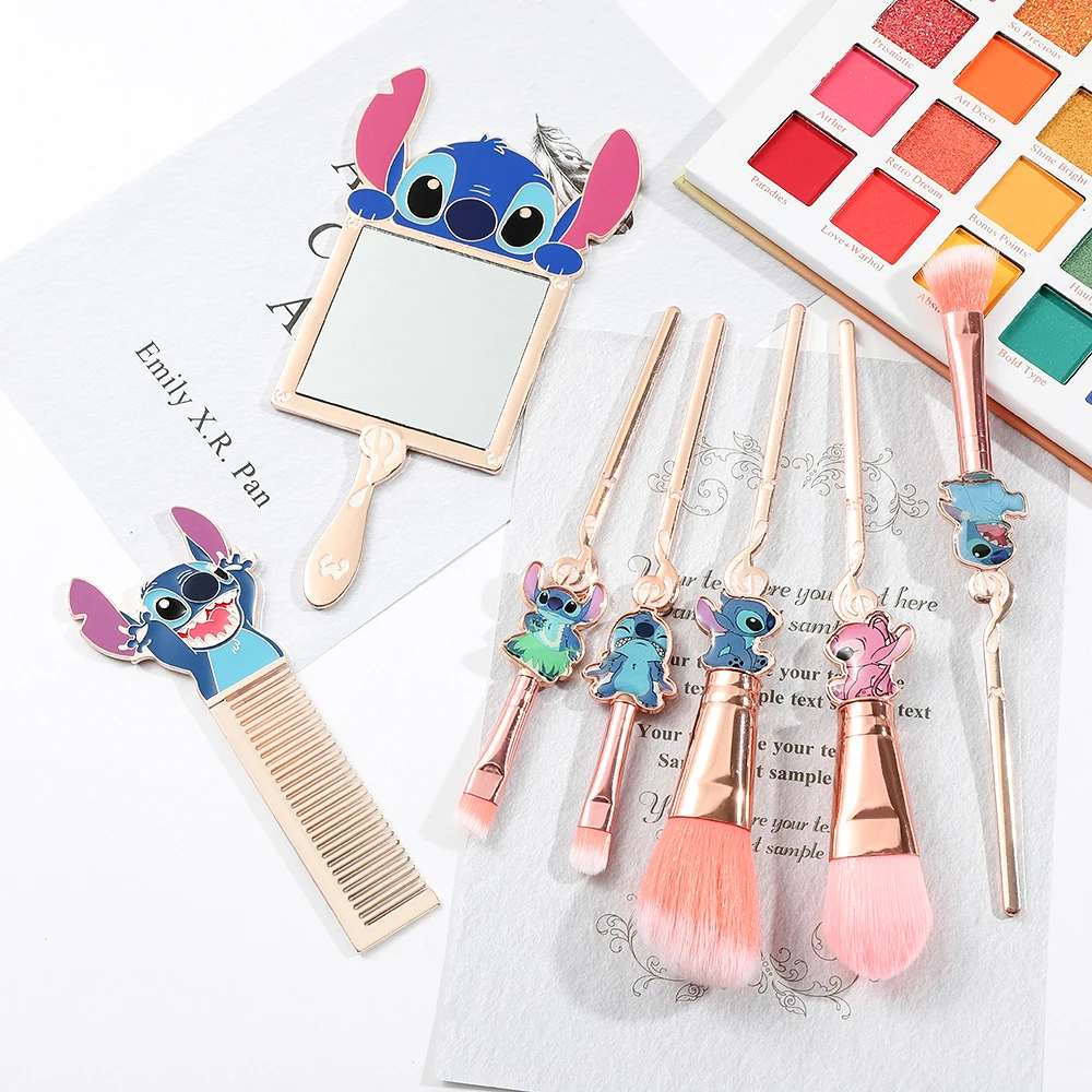 Super cute, Stitch makeup brush set, creative portable hand mirror and comb to choose from, suitable for girls' birthday parties