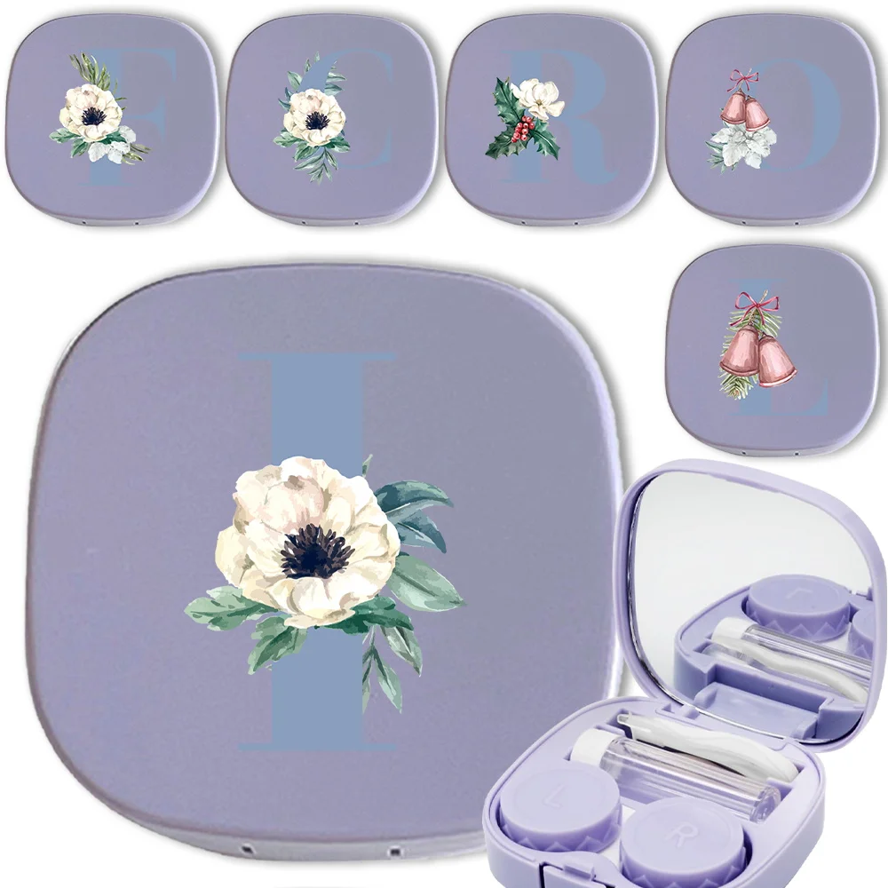 Portable Contact Lens Care Kit, Contact Lens Box With Built-in Mirror, Tweezers, Wearing Stick & Solution Vial Blue Pattern