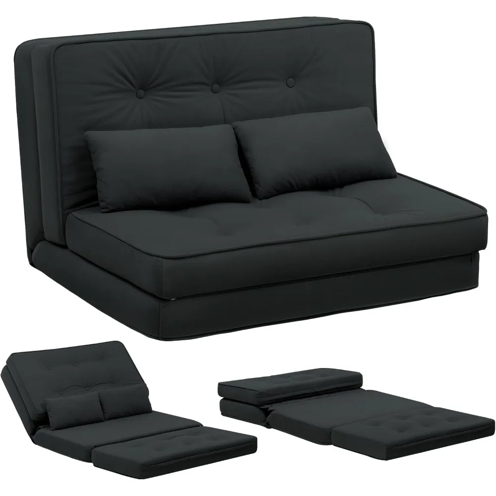 Canape Convertible 2 Plazas Petit Lit Sofá Dossier Réglable a 6 Niveaux, Adapté au Salon, para Chambre et au Camping, Noir