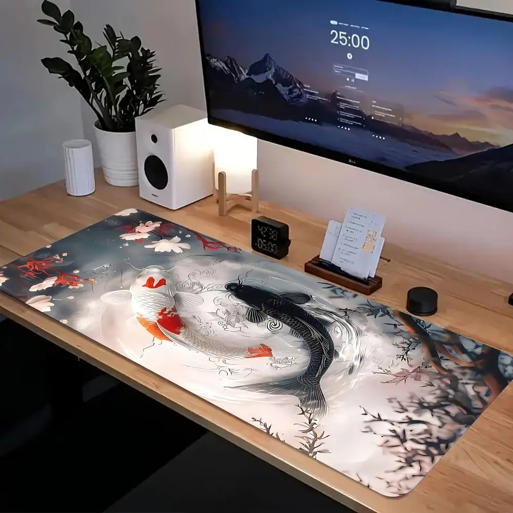 

Японский коврик для мыши с рыбой кои для киберспорта, офисный коврик для ноутбука, настольный коврик, игровые аксессуары, коврик для мыши XXL, резиновый противоскользящий игровой длинный настольный коврик