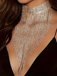 1 Piece Fashionable, Simple, Versatile Necklace, Luxurious Rhinestone Tassel Necklace, Sexy Bar And Nightclub