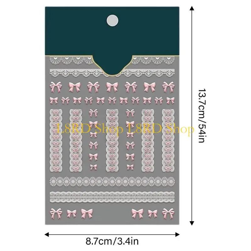 Adesivi per chiodo in rilievo 5D in cuscinetto in rilievo in pizzo L8rd Bowknot