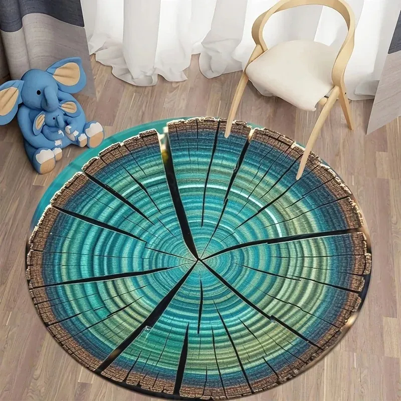 

Круглый ковер из натурального лесного очарования с рисунком кольца дерева — декор пола в стиле панща для уютных, землистых помещений