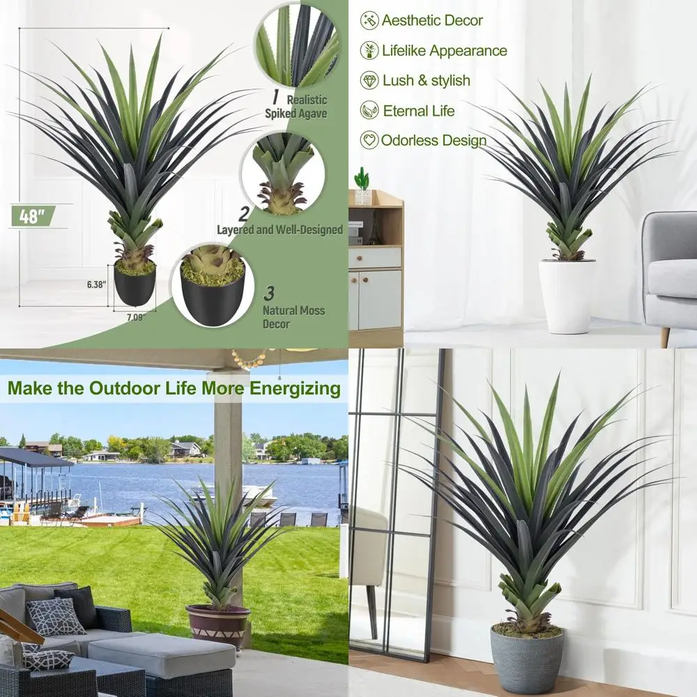 

48 Artificial Spiked Agave Plant for Indoor & Outdoor Spaces, Ideal for Porch, Patio, Home, and Office Decor
