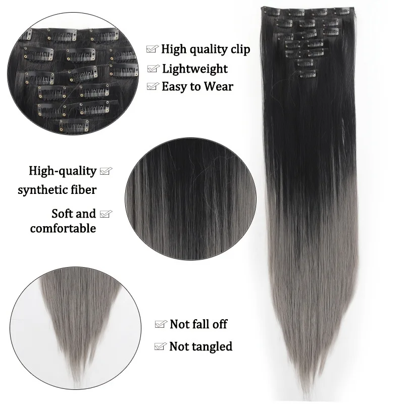 وصلات شعر بطول 24 بوصة، تسريحة شعر مستقيمة طويلة، شعر صناعي طبيعي وردي، قطعة شعر للاستخدام اليومي للنساء