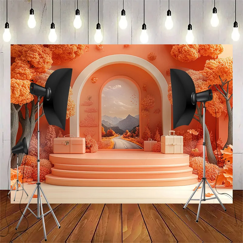 Thanksgiving Day 3d Podium Haunted House Background Glowing Steps Spooky Ghost Posters Walls Cobwebs Photography Backdrops GN-01