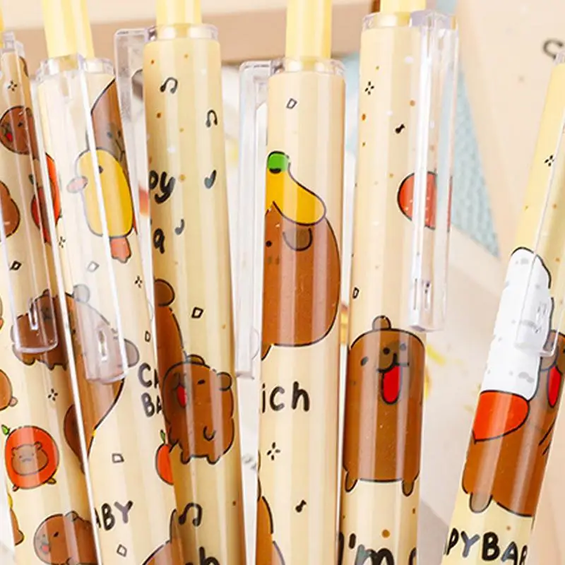 Capybara Pen Set 0.5mm Fine Point Retractable Writing Pen 6X Black Ink Aesthetic Pens Novelty Animal Pens For Classroom