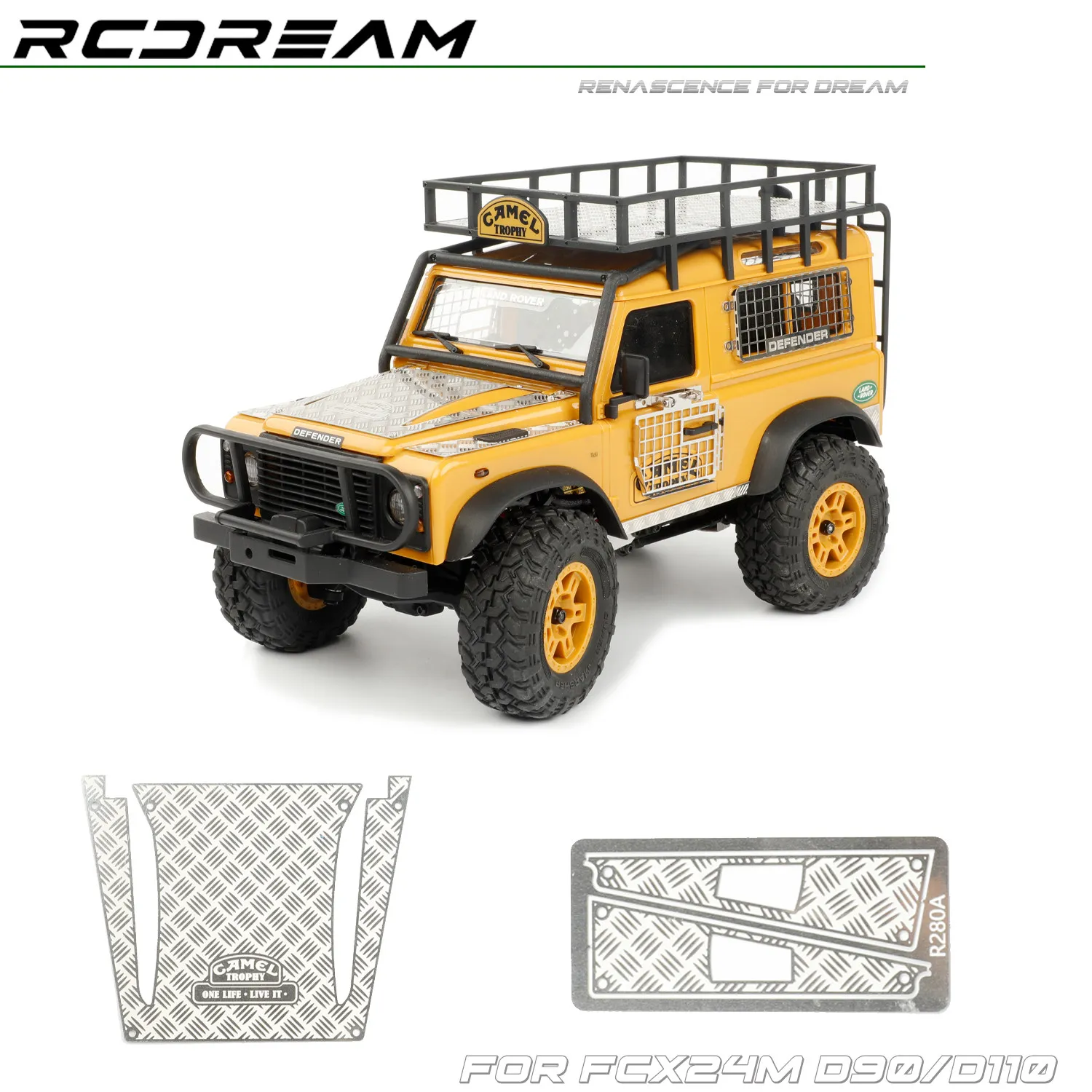 RCDream FCX24m Stainless Steel Metal Diamond Sheets Chequered Plate Decorative Protective Net for FCX24M Defender D90 Body Parts
