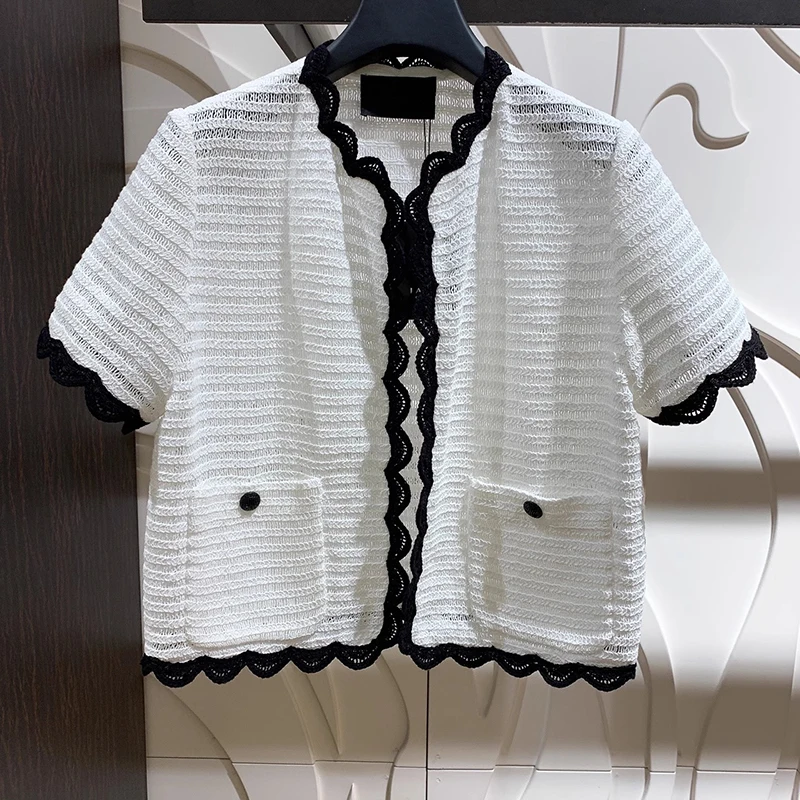 

MICOAT Ele Кружевной ажурный вязаный ор Кардиган женский летний цветной дышащий дышащий V-Ne на пуговицах Све