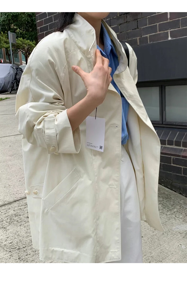 3colors Long Coat Jacket Women's Casual Stand up Collar mide-length Trench Coat Autumn Fashion Outerwear Jacket Female(hx9363