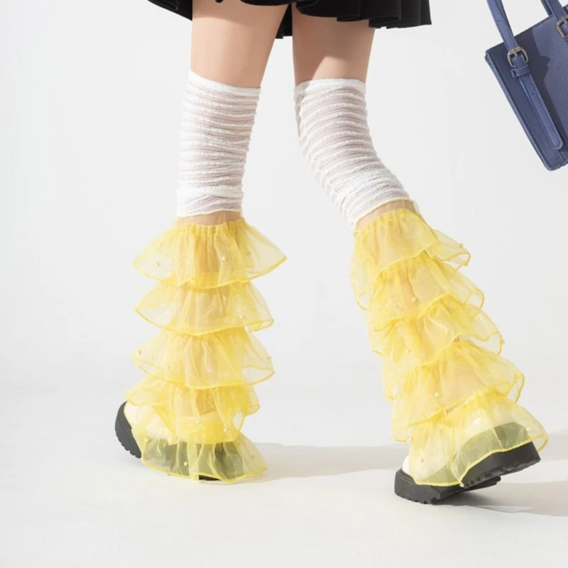 Women Girls Lace Thigh High Leg Warmers Japanese Loose Sheer Mesh Leg Cover Princesses Frilly Boot Socks image 3