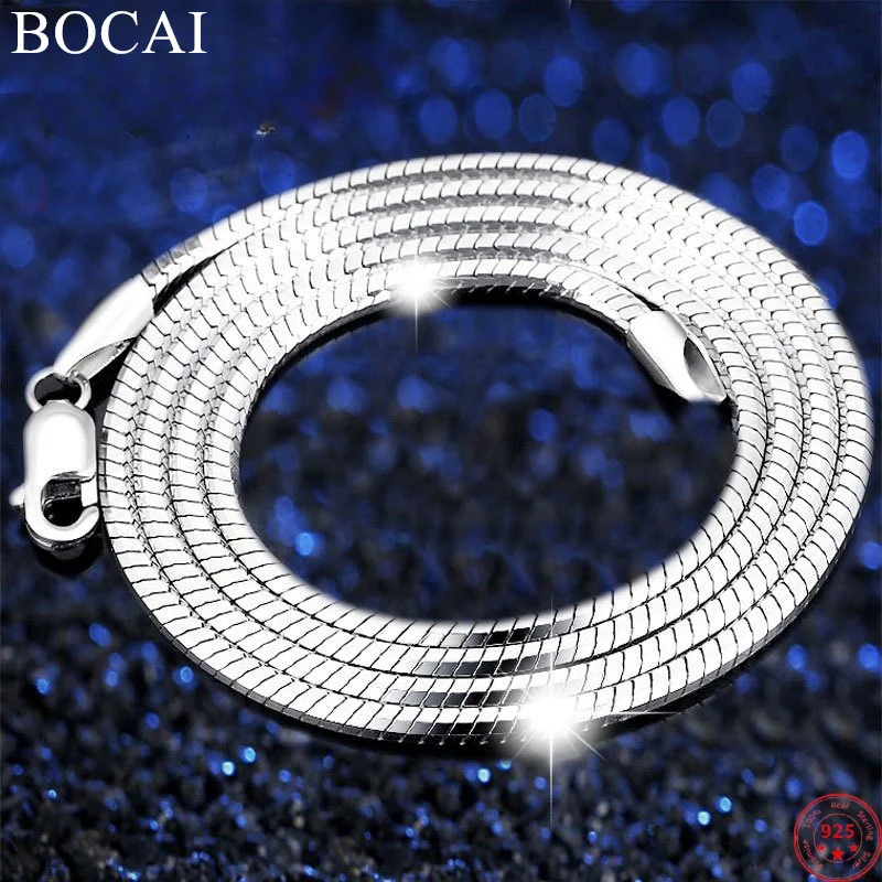 

BOCAI S925 Sterling Silver Necklaces New Fashion Snake-Bone Chain 1.2mm 1.5mm 1.8mm 2mm Argentum Jewelry for Men Women