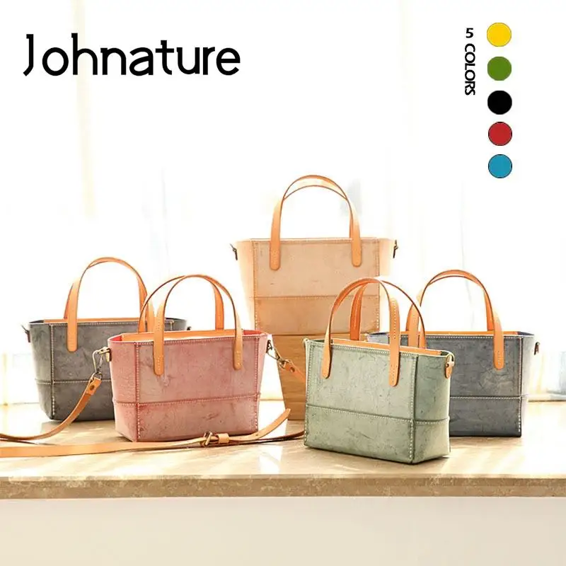 Johnature Simple Natural Fog Wax Leather Handbag 2024 New Handmade Bag Women Vintage Real Cowhide Solid Color Shoulder Bags