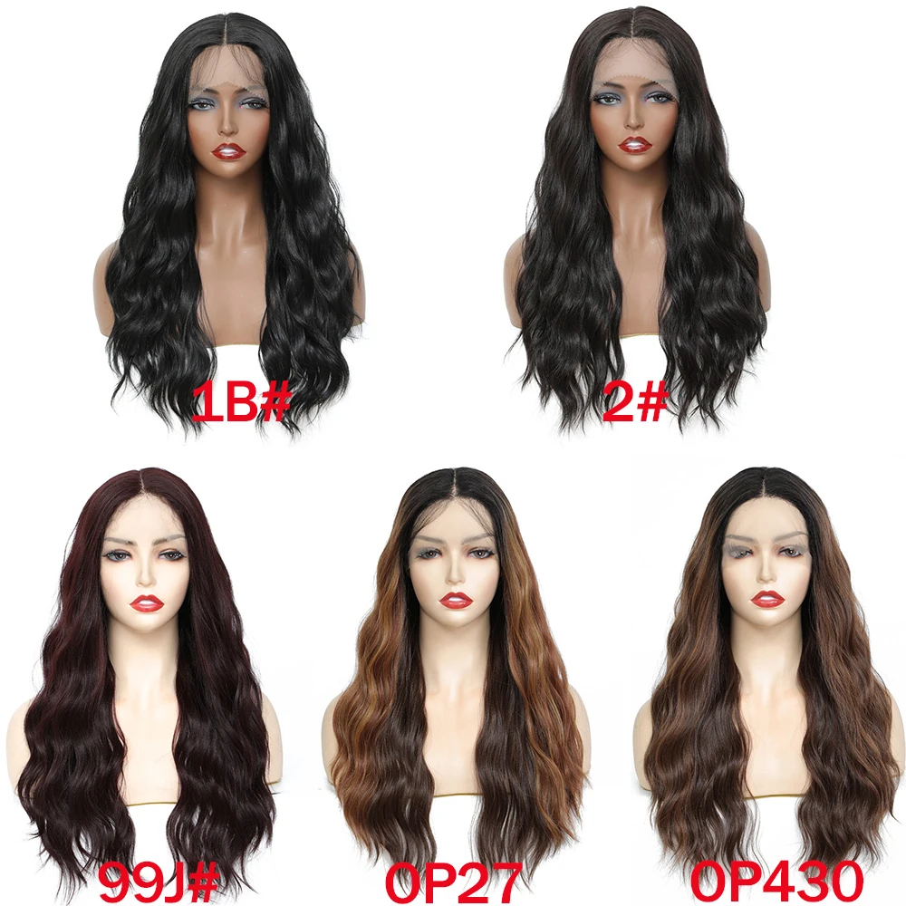 X-TRESS Synthetic Lace Wigs Ombre Brown Color Long Natural Wave Middle Free Part Hair Soft Wig For Women Heat Resistant Fiber