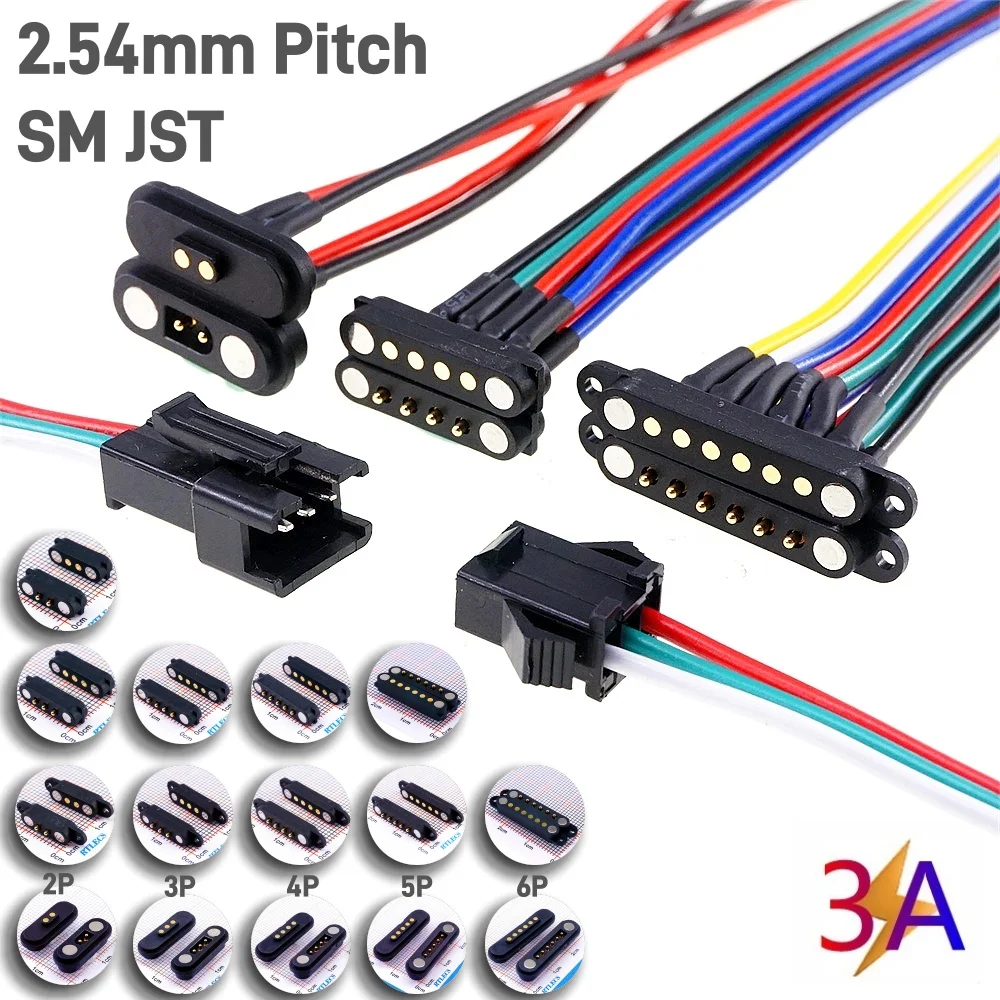 1 Pair 2A Magnetic Pogo Pin JST SM Plug Socket Extend Cable Connector 2 3 4 5 6 Pin Male Female Adapter Led Strip Lamp Driver