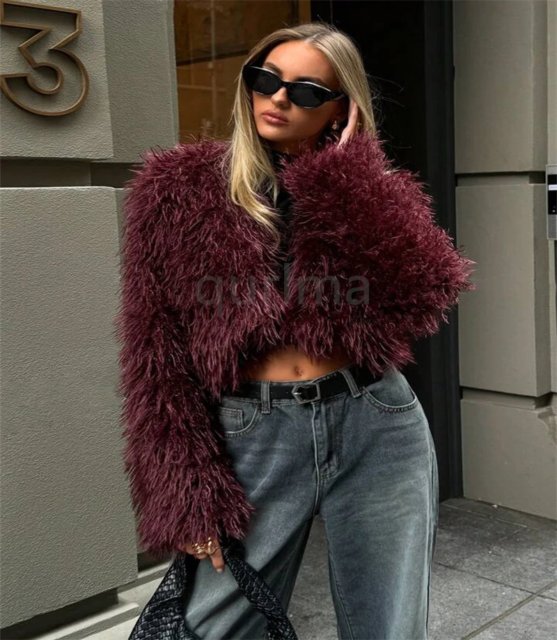Abrigo de piel de zorro falso esponjoso para mujer, abrigo de lana mongol de imitación de manga larga holgado de lujo para invierno, abrigo exterior para mujer 2025