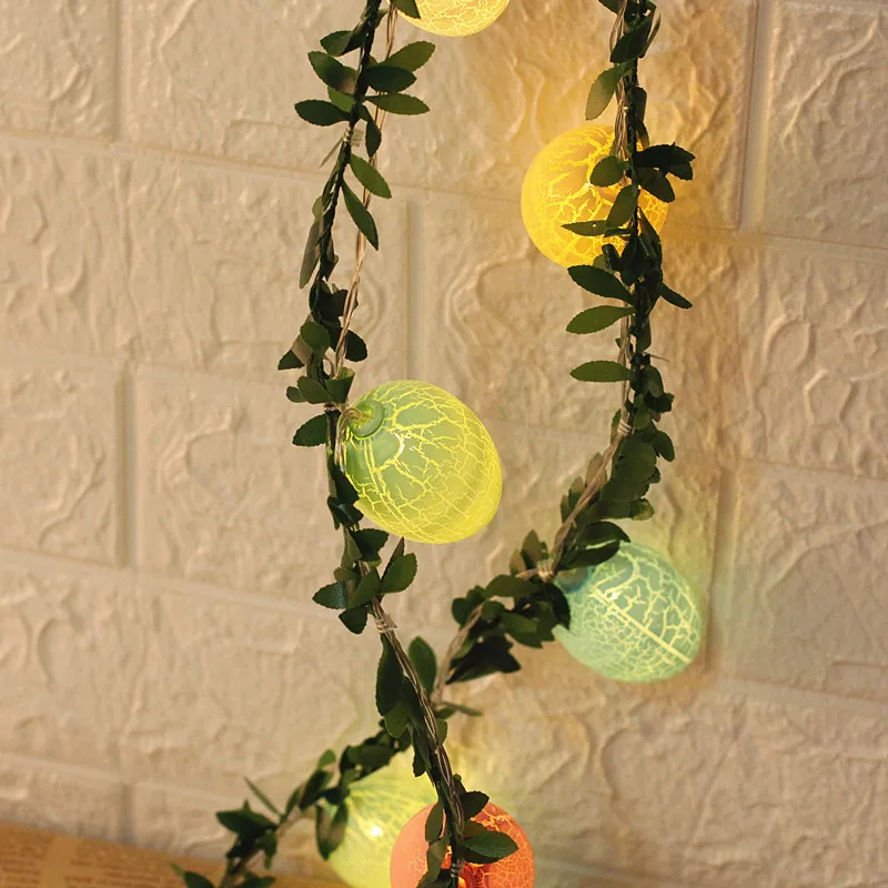 Easter Green Leaf Egg LED Light String, Cracked Egg Cor, Flash Lights, Festival da Videira, Decorativo, Novo