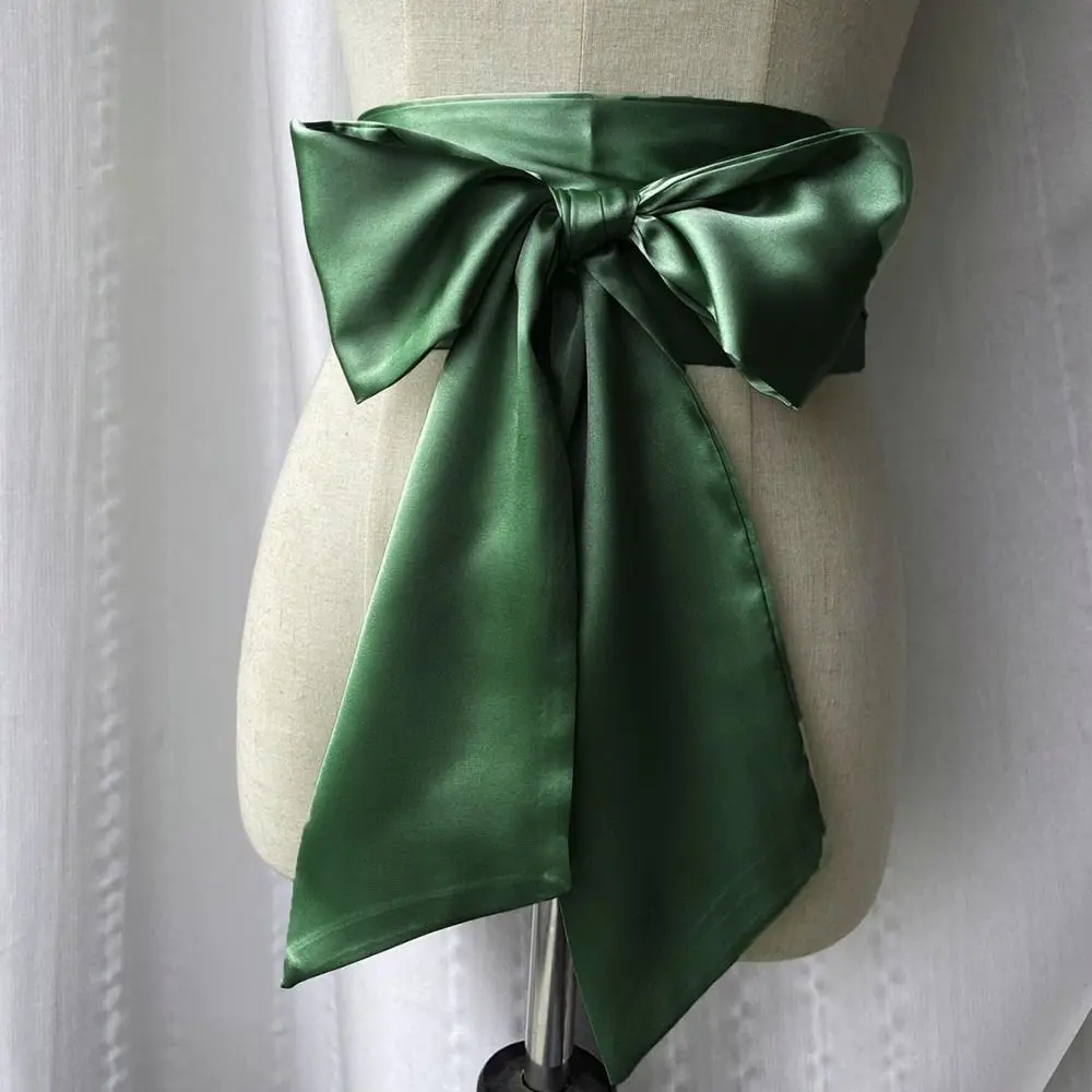 Satin Silk Bow Corset Waist Belt Decorative Wide Bowknot Fabric Ribbon Cummerbunds DIY Waist Bands For Skirts Dress Top Clothes