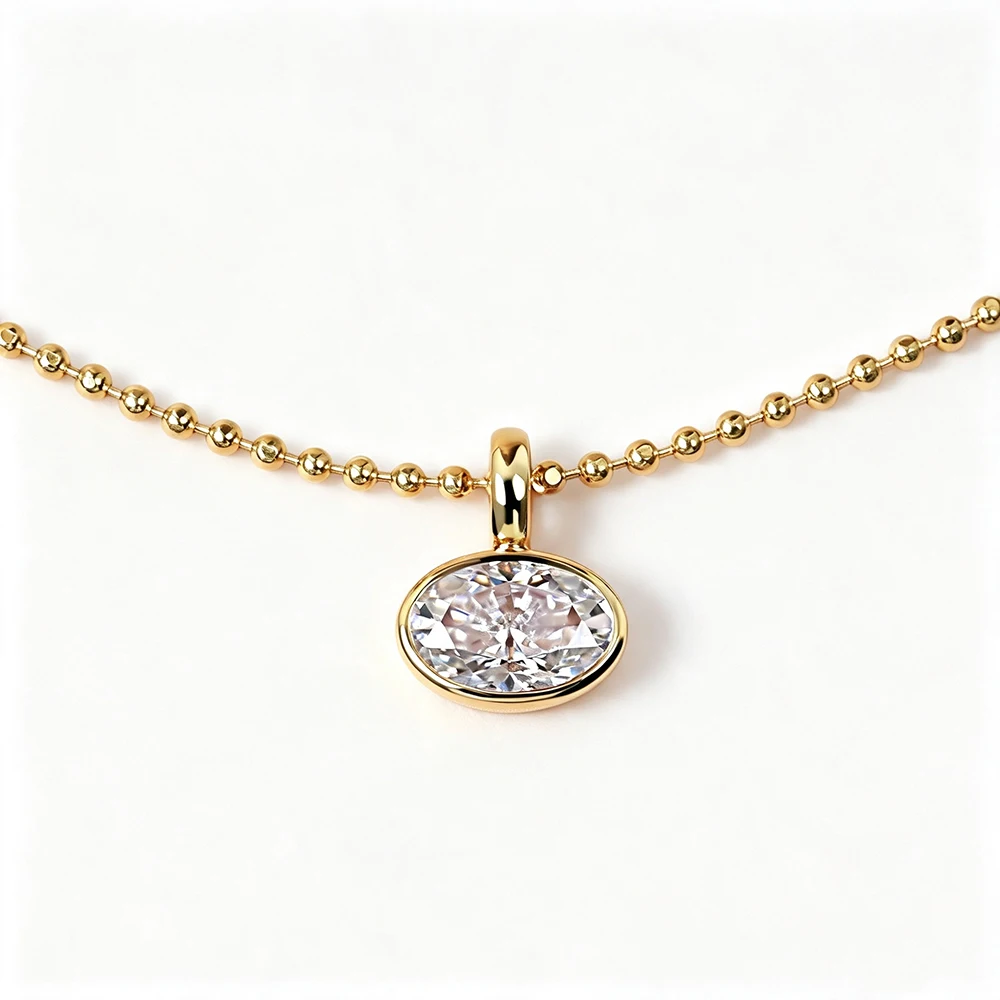 BXINY 2/3/4 Karat Ost-West Oval Geschliffene Moissanit-Halskette mit Perlenkette, S925 Silber, Solitär-Diamantanhänger mit Lünettenfassung, Geschenk-Schmuck GRA – Detail 11