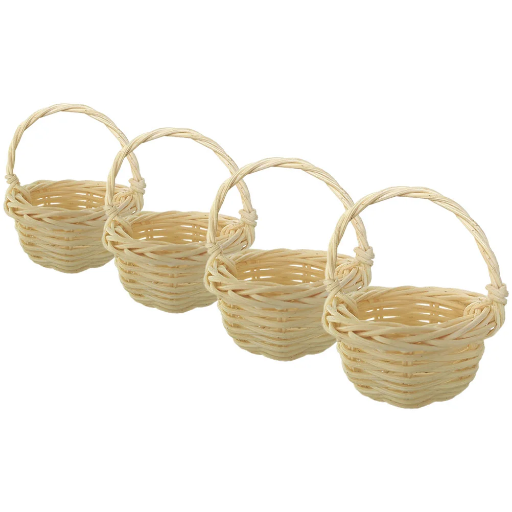 4 Pcs Decor Rattan Mini Basket Flower Model Small Storage Micro Landscaping Craft Woven Scene