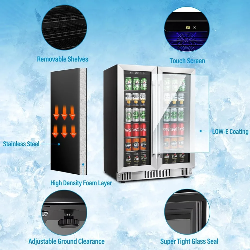 مبرد ثلاجة مشروبات مقاس 24 بوصة، 5.4 مكعب/176 يمكن ثلاجة كبيرة بمنطقة مزدوجة مع باب زجاجي أمامي، تحت ثلاجة صغيرة #4