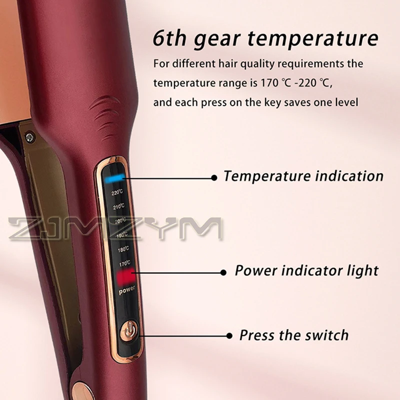 2in1 Hair Curler ผม Straightener สูงอุณหภูมิเตารีดแบนแผ่นกว้าง Plasma ไฟฟ้า Straightener 6 ระดับความร้อนอย่างรวดเร็ว