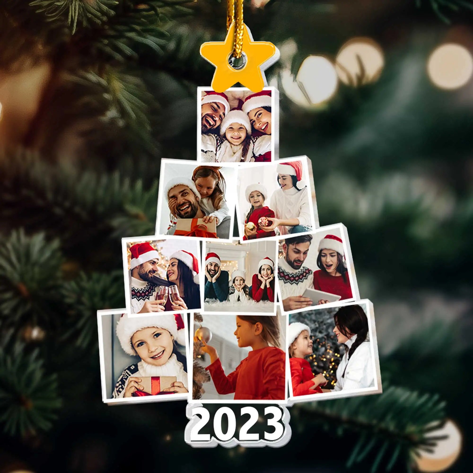 1piece 2024 Personalized Photo Family Tree  Christmas Tree Custom Photo Acrylic Ornament