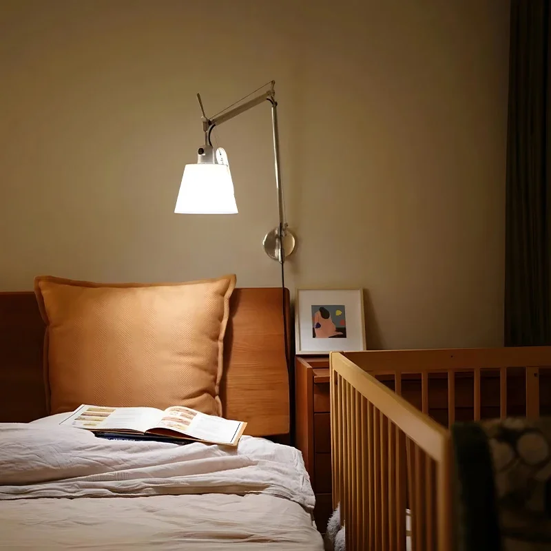 Rocker arm telescopic designer simple creative study bedroom bedside reading medieval wall lamp
