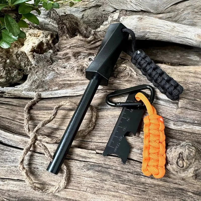PP Handle with Flint Magnesium Rod Ignition Cord Bear Grylls Survival Fire Starter Magnesium Flint Rod Camping Hiking Equipment