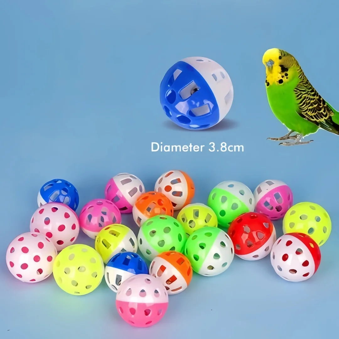 5 Stück Plastik-Spielbälle für Haustiere, Papageien und Katzen, Farbige Hohle Glockenbälle, Kauspielzeug für Vogelkäfige, Interaktives Spielzeug für Haustier-Vogelzubehör – Detail 4