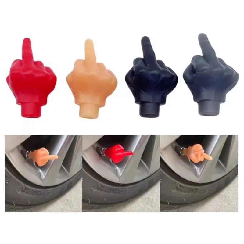 4Pc New Spoof Tyre Valve Cap Novelty funny Middle Finger Car Tyre Valve Cap Glow-in-the-dark Valve Core American Tyre Decoration