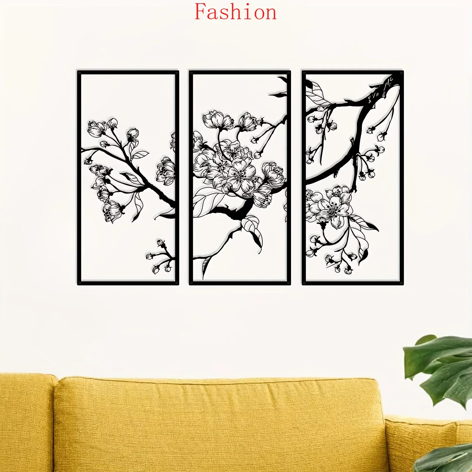 

3Pcs Metal Peach Blossom Home Decor Square Wall Decor Office LivingRoom Bedroom Garden Hotel Wall Christmas Holiday Decor wall d